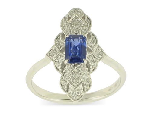 View 18K White  Gold<BR> Sapphire and Diamond Ring