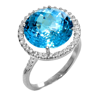 View 14K White  Gold<BR> Blue Topaz and Diamond Ring
