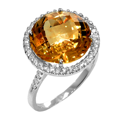 View 14K White  Gold<BR> Citrine and Diamond Ring