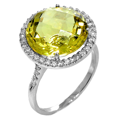 View 14K White  Gold<BR> Lemon Quartz and Diamond Ring