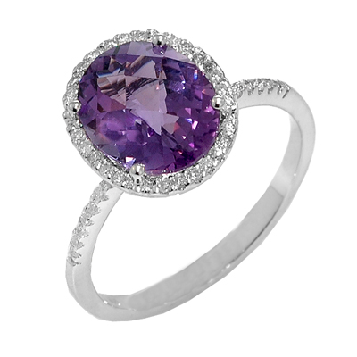 View 14K White  Gold<BR> Amethyst and Diamond Ring