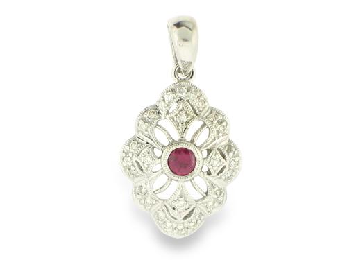 View 14K White  or  Yellow  Gold<BR> Ruby and Diamond Pendant