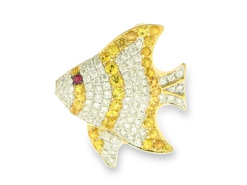 View 18K Yellow  Gold<BR> Yellow Sapphire / Ruby and Diamond Pendant