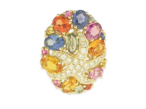 View 14K Yellow  Gold<BR> Multi-color Sapphire and Diamond Pendant