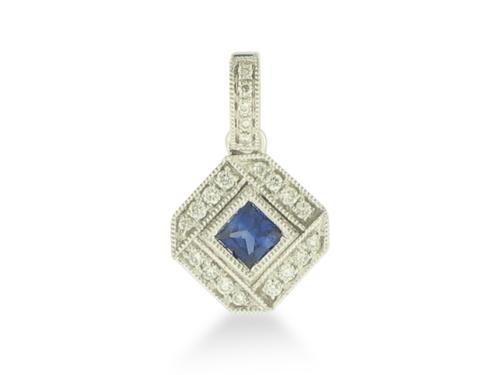 View 14K White  Gold<BR> Sapphire and Diamond Pendant