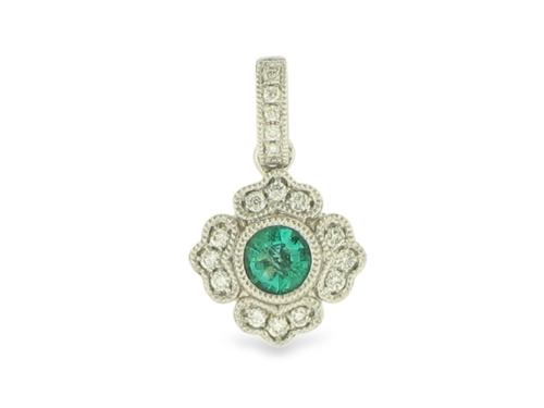 View 14K White  or  Yellow  Gold<BR> Emerald and Diamond Pendant