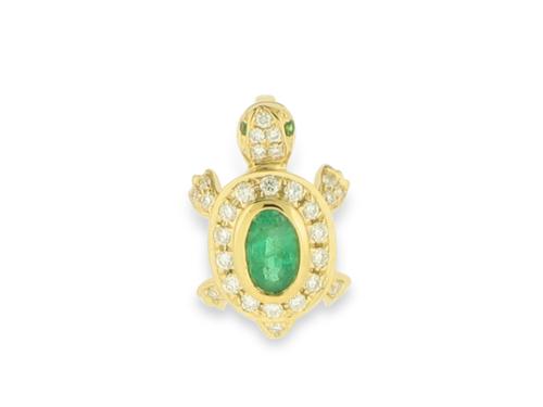 View 18K White  or 18k Yellow  Gold<BR> Green Garnet / Emerald and Diamond Pendant