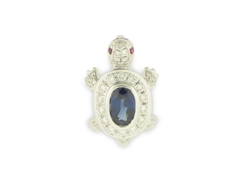 View 18K White  Gold<BR> Ruby / Sapphire and Diamond Pendant