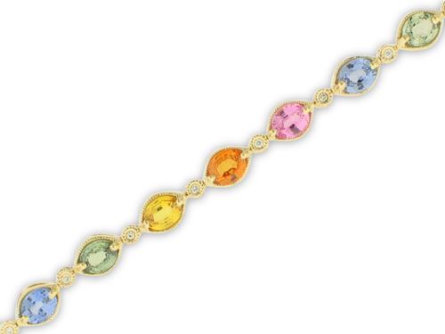 View 14K White  or  Yellow  Gold<BR> Multi-color Sapphire and Diamond Bracelet