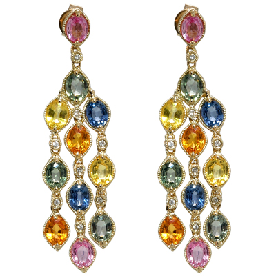 View 14K White  or  Yellow  Gold<BR> Multi-color Sapphire and Diamond Earrings