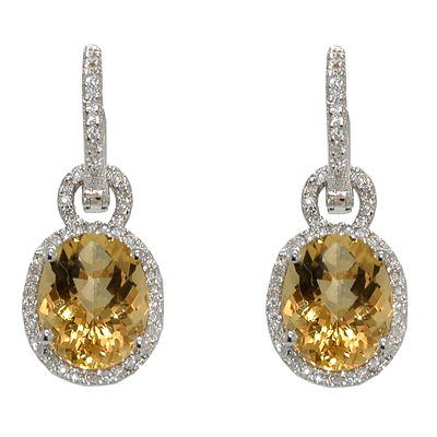 View 14K White  Gold<BR> Citrine and Diamond Earrings