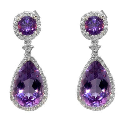 View 14K White  Gold<BR> Amethyst and Diamond Earrings