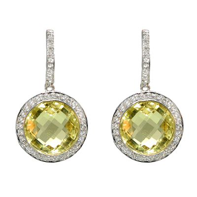 View 14K White  Gold<BR> Lemon Quartz and Diamond Earrings