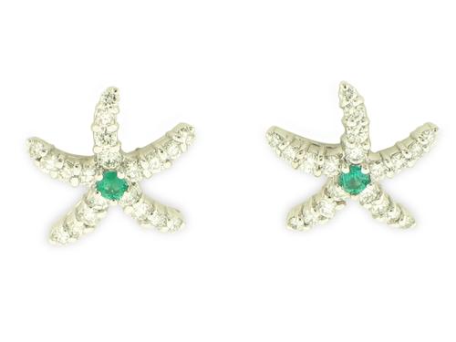 View 14K White  or  Yellow  Gold<BR> Emerald and Diamond Earrings