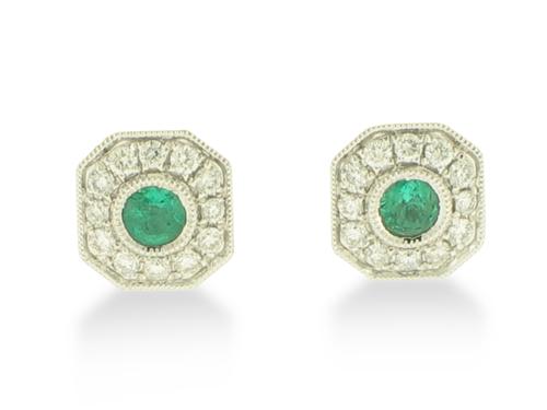 View 14K White  or  Yellow  Gold<BR> Emerald and Diamond Earrings