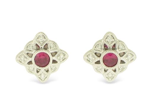 View 14K White  or  Yellow  Gold<BR> Ruby and Diamond Earrings