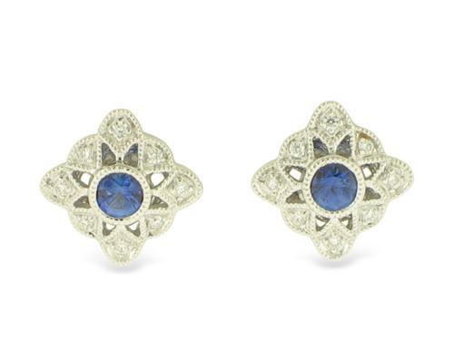 View 14K White  Gold<BR> Sapphire and Diamond Earrings