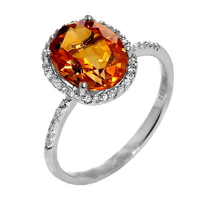 View 14K White  Gold<BR> Citrine and Diamond Ring
