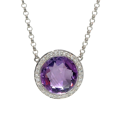 View 14K White  Gold<BR> Amethyst and Diamond Pendant