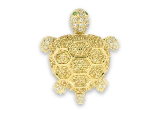 View 18K Yellow  Gold<BR> Emerald / Yellow Sapphire and Diamond Pendant