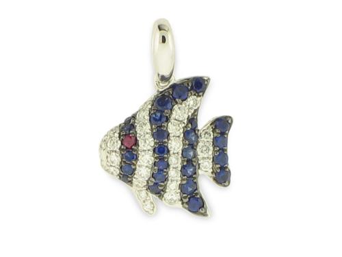 View 14K White  Gold<BR> Sapphire / Ruby and Diamond Pendant