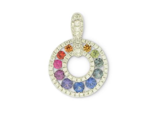 View 14K White  or  Yellow  Gold<BR> Multi-color Sapphire and Diamond Pendant