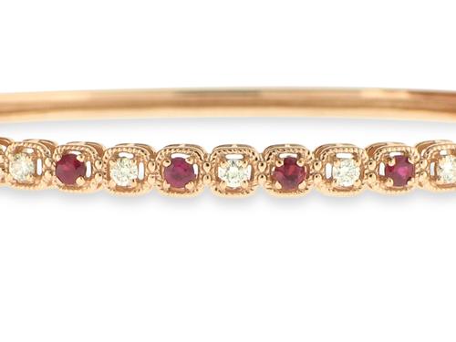 View 14k White, Yellow Or Rose Gold Ruby And Diamond Bangle