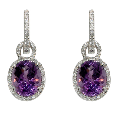 View 14K White  Gold<BR> Amethyst and Diamond Earrings