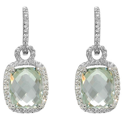 View 14K White  Gold<BR> Green Amethyst and Diamond Earrings