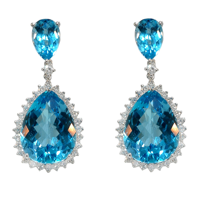 View 14K White  Gold<BR> Blue Topaz and Diamond Earrings