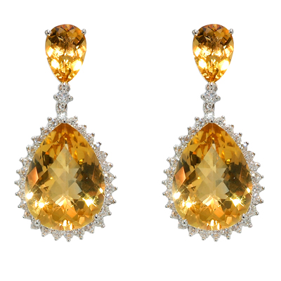 View 14K White  Gold<BR> Citrine and Diamond Earrings