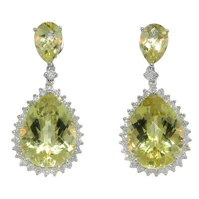 View 14K White  Gold<BR> Lemon Quartz and Diamond Earrings