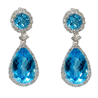 View 14K White  Gold<BR> Blue Topaz and Diamond Earrings