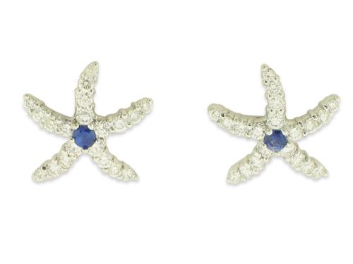 View 14K White  Gold<BR> Sapphire and Diamond Earrings