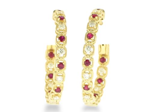 View 14K White  or  Yellow  Gold<BR> Ruby and Diamond Earrings