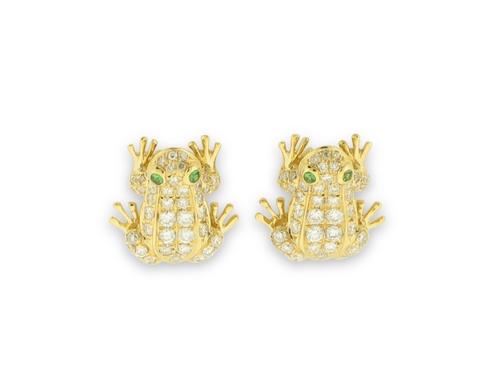 View 18K White  or 18k Yellow  Gold<BR> Emerald and Diamond Earrings